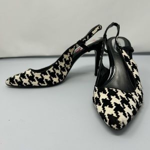 Alfani Sz 10 Black & White Houndstooth Calf Hair Leather Step N Flex Heels Shoes